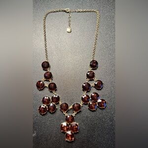 Monet Champagne Rivoli Cut Rhinestone Gold Tone Dangle Drop Statement Necklace